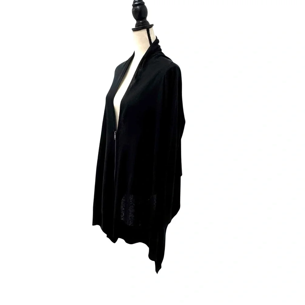 DKNY BLACK SILK CASHMERE HIGH LOW V NECK ZIP FRONT CARDIGAN COZY
